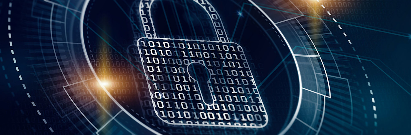 Futuristic background with padlock on digital integrated circuit