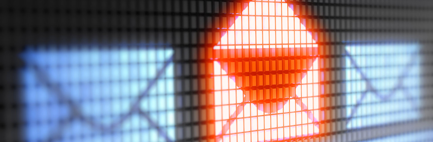 Red colored envelope icon on a screen