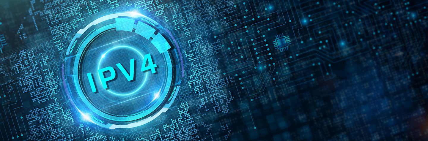 The abbreviation IPv4 in a virtual network and internet concept