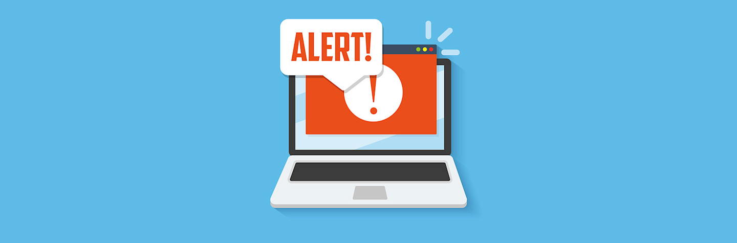 Illustratie van een laptop met op het scherm een waarschuwingspop-up