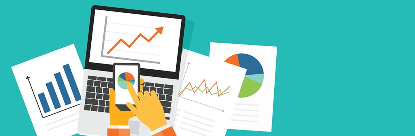 Illustratie van papieren en een tablet met grafieken