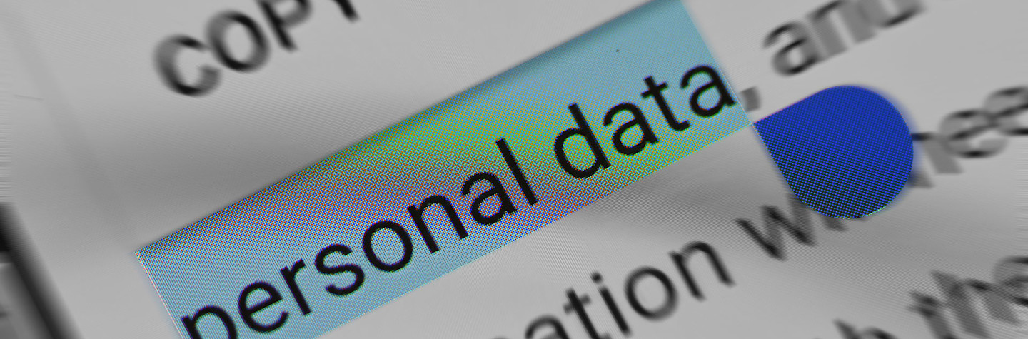 Detail of a screen showing the words personal data