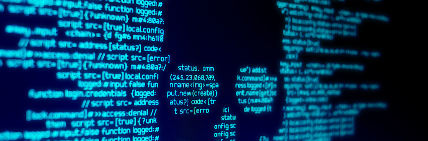 Skull shape in a blue digital environment