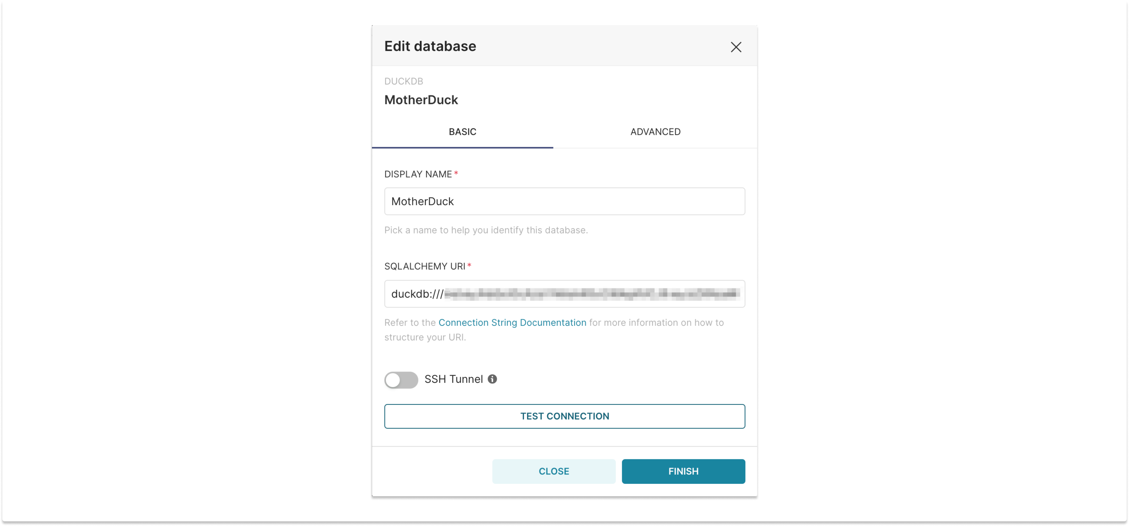 Superset Database Connection Modal with MotherDuck