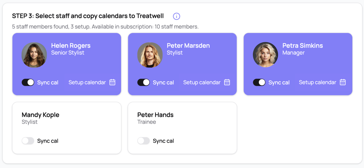 Image of staff selection panel