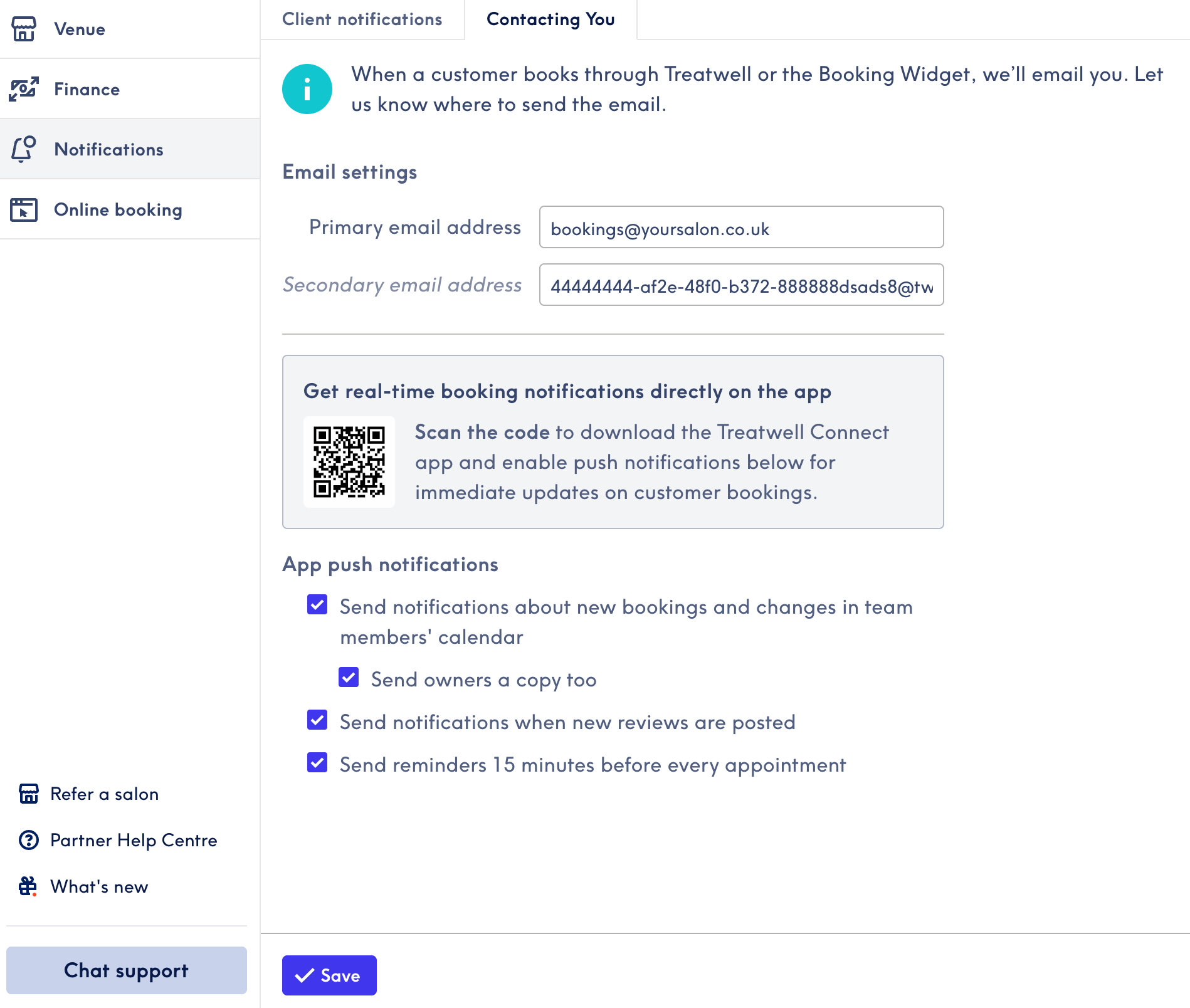 Image of Treatwell Notifications Settings