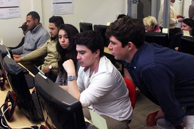 Students participated in the coding course held at Mission Economic Development Agency. Photo by Laura Waxmann, Mission Local.