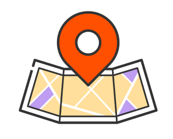 Un mapa con ícono de ubicación.