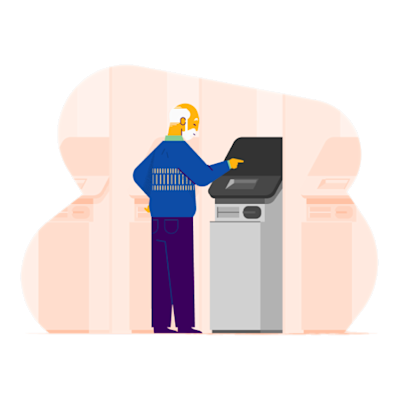 Un hombre autogestionándose en una terminal.