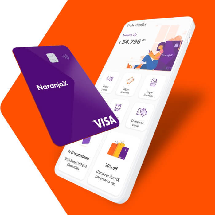 Imagen de app Naranja x + tarjeta prepaga Visa Naranja X