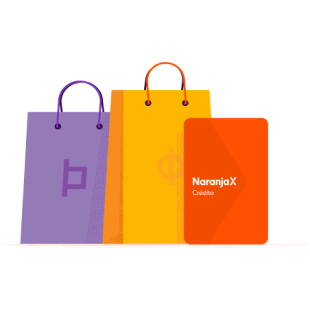 Bolsas de compra junto a tarjeta Naranja X.