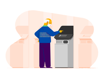 Hombre usando una terminal de autogestión.