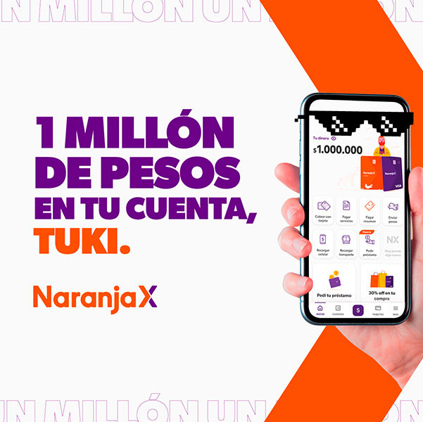Este banner cuenta la novedad del concurso, ¡con Naranja X podés ganar un millón de pesos!
