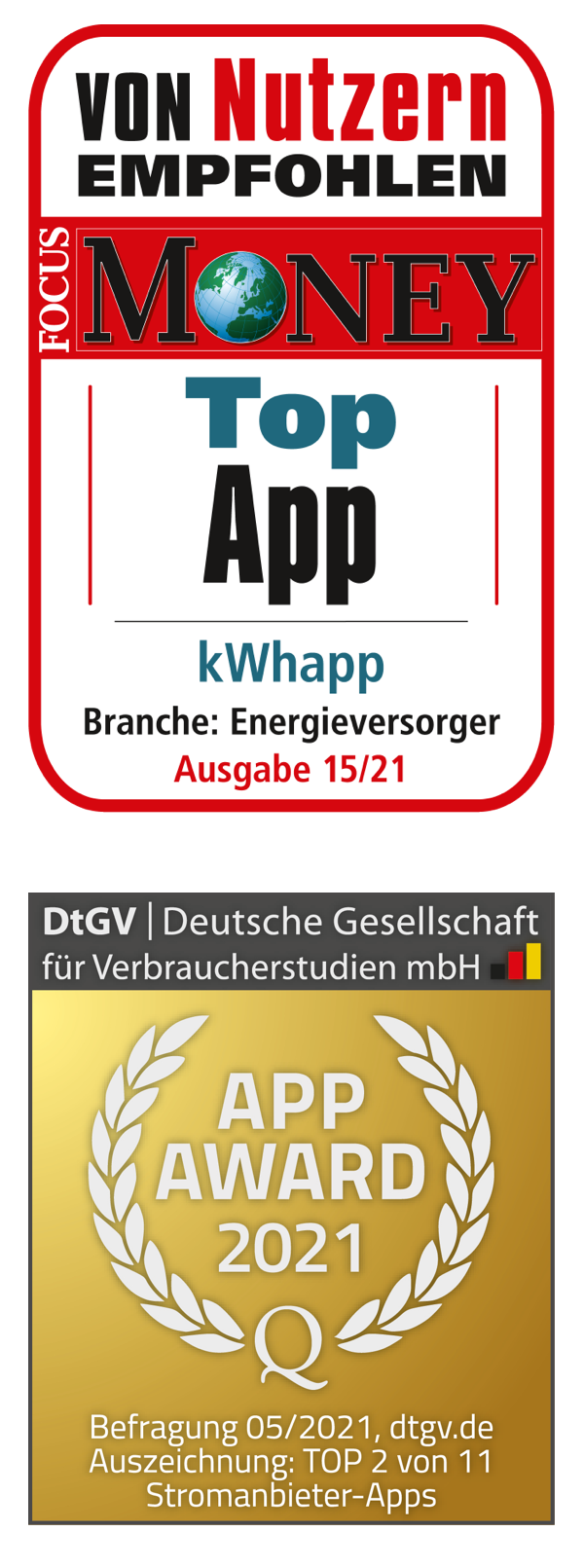 KWhapp Testsiegel Focus Money App Award 2021