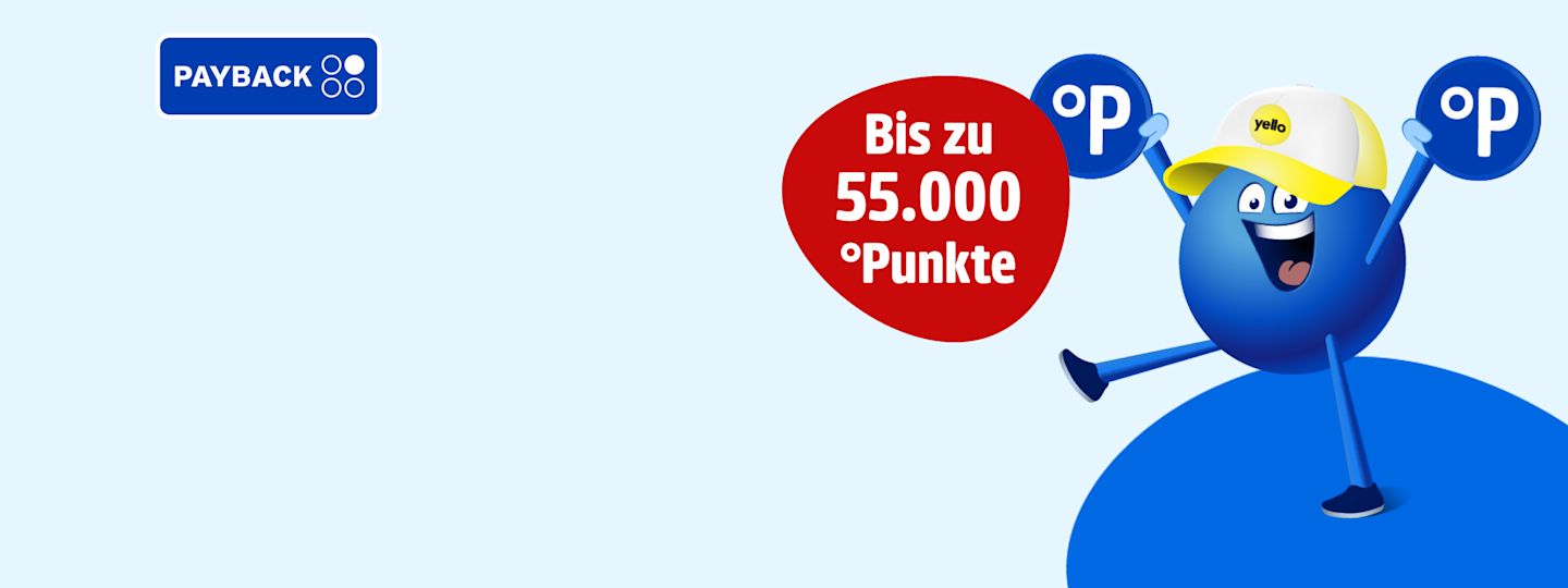 Mit Wechsel zu Yello viele PAYBACK °Punkte sammeln Gruppe junger Menschen schaut erfreut auf Smartphone