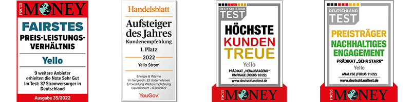 Testsiegel Strom für Yello Handelsblatt Focus Money