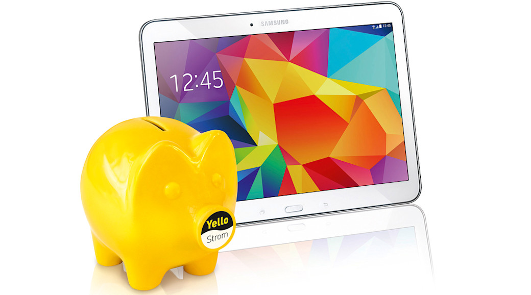 Yello Strom kombiniert Strom- und Gas-Tarif mit Samsung GALAXY Tab 4.