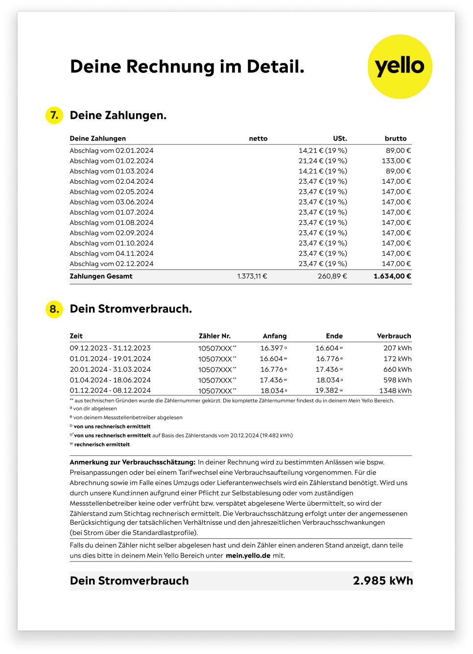 Yello Rechnung zweite Seite Zweite Seite der Yello Rechnung