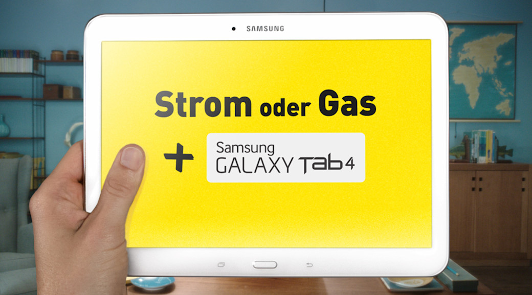 Yello Produkt-Paket mit Samsung GALAXY Tab 4 jetzt auch in TV-Spot und Außenwerbung.