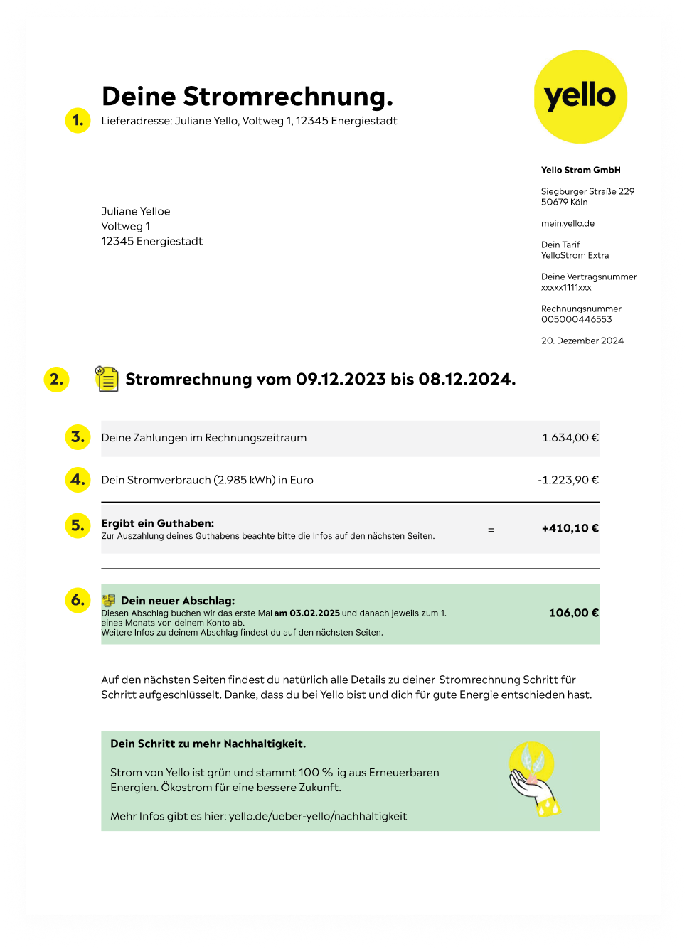 Yello Rechnung erste Seite Erste Seite der Yello Rechnung