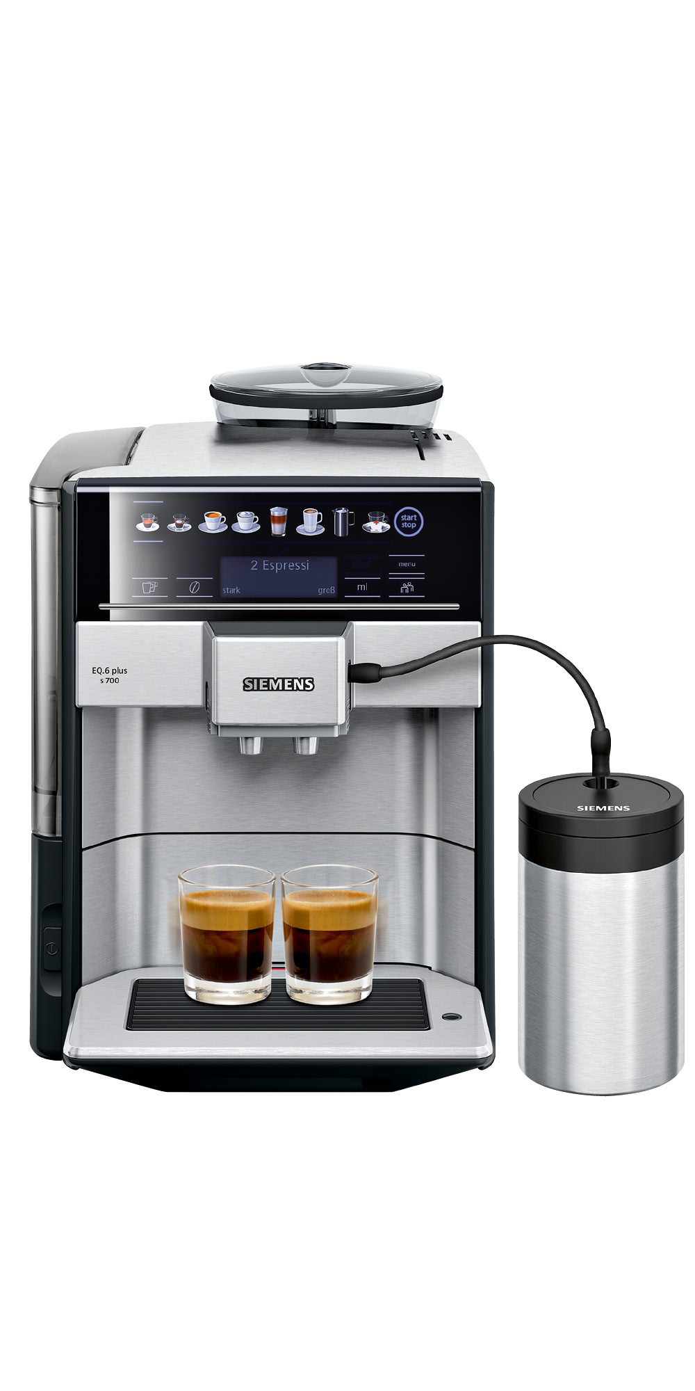 Siemens Vollautomat EQ300 Doppeltasse und Milchaufschäumer