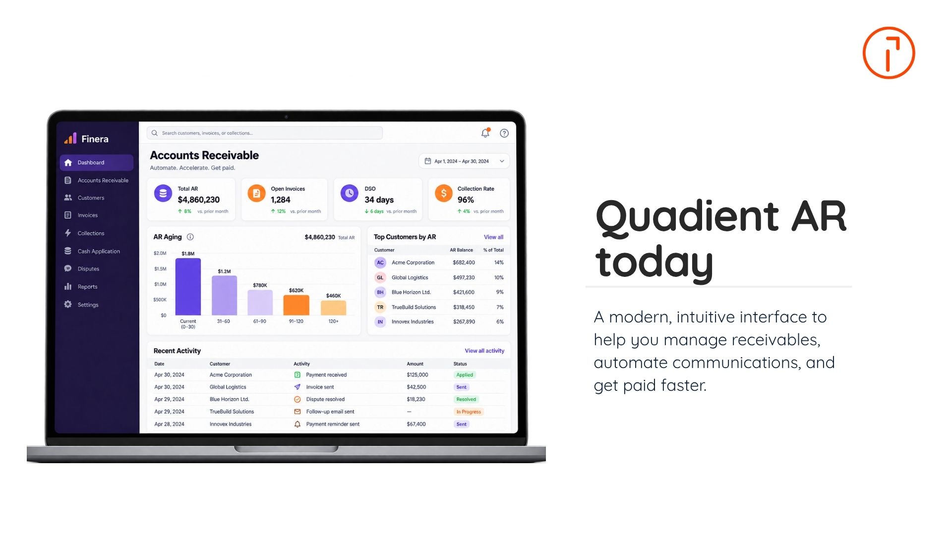 Laptop graphic showing the current Quadient AR accounts receivable experience.