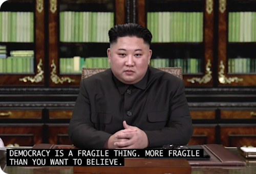 Deep fake of Kim Jong-un sitting at a desk