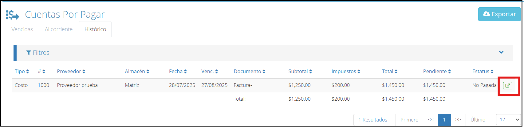 Accounts payable list