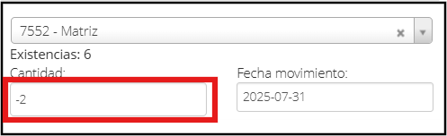 Negative quantity