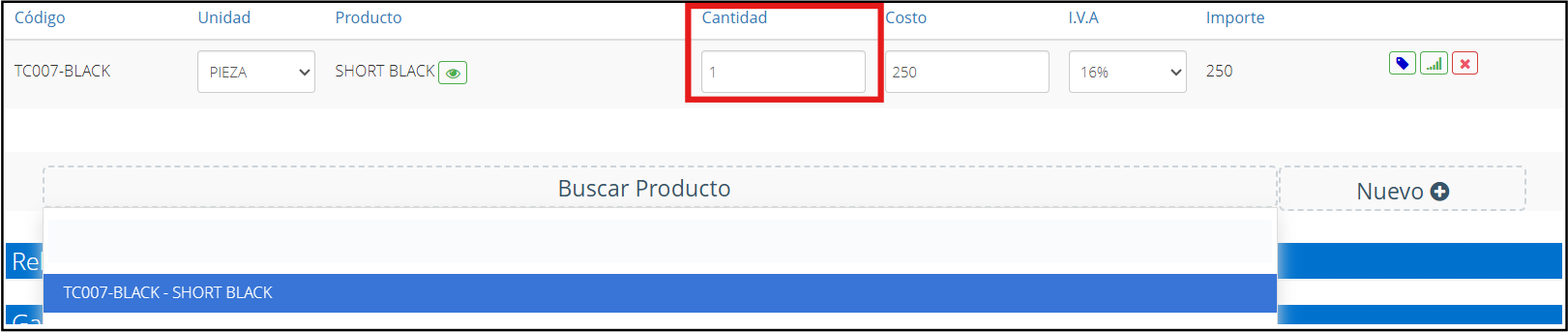 Quantity of products