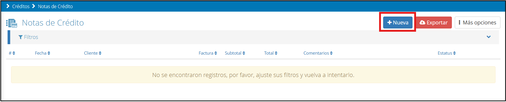 Nueva nota de crédito