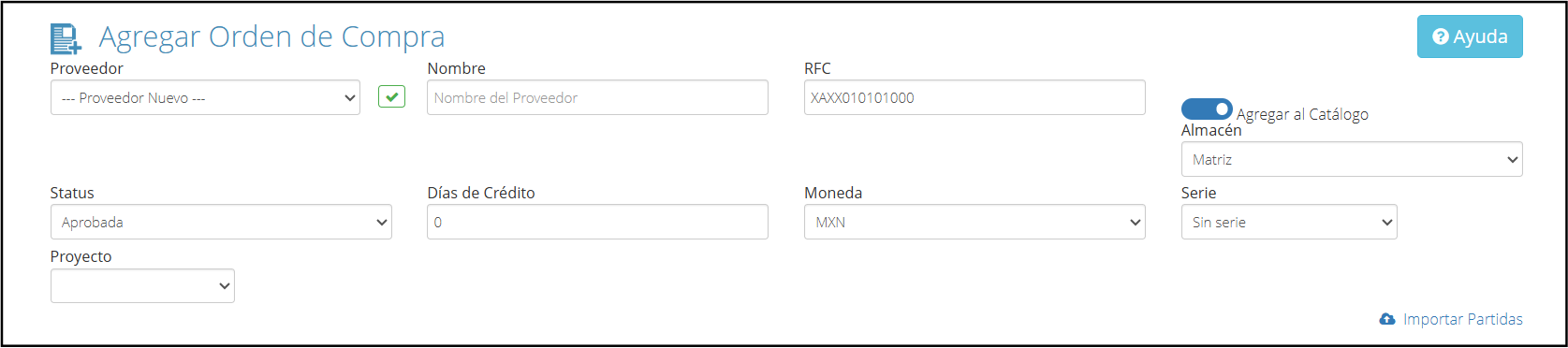 Registrar orden de compra