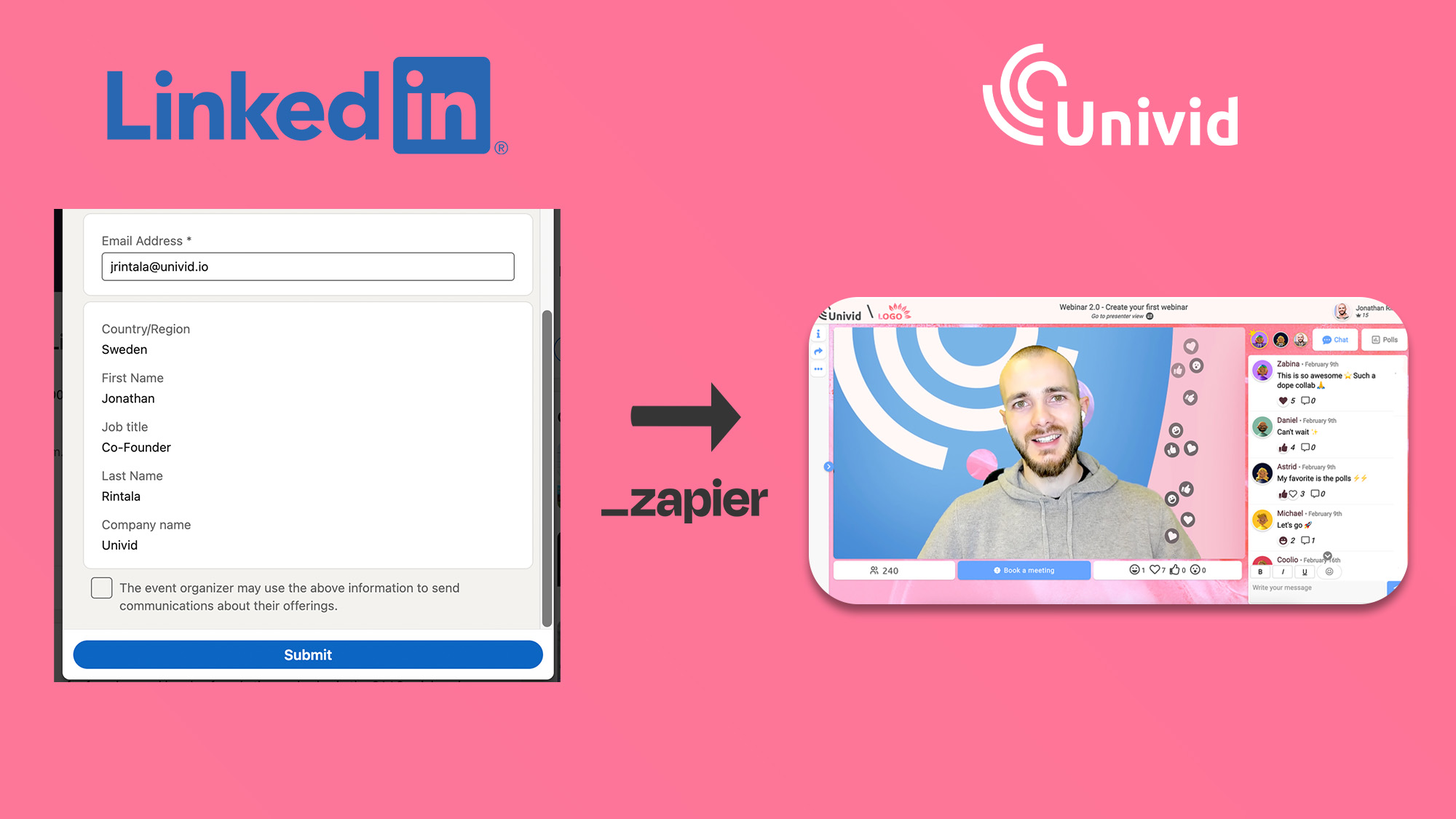 LinkedIn Live Event Registration Flow - To get registrant into Univid