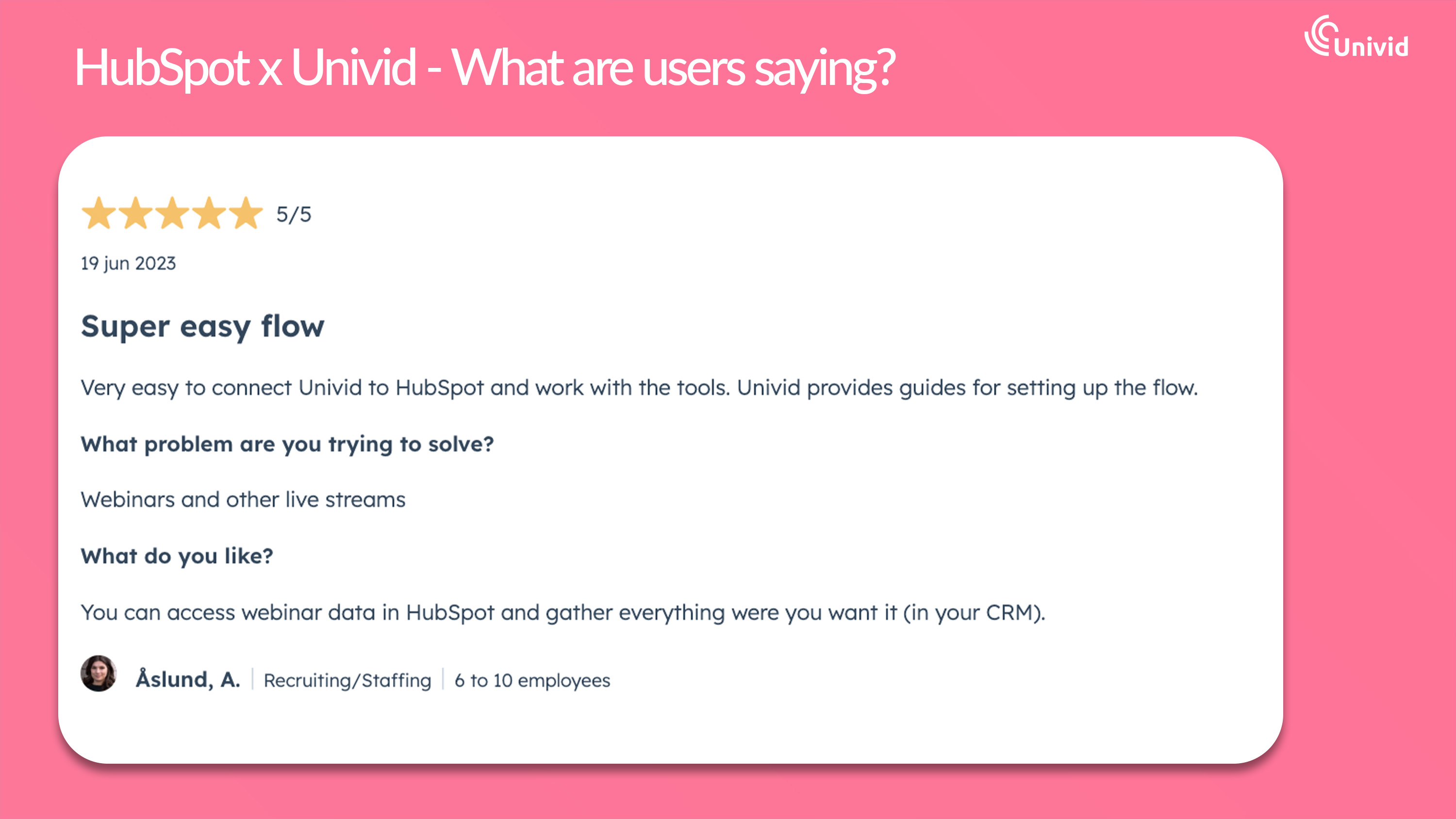 HubSpot webinar integration to Univid - User reviews