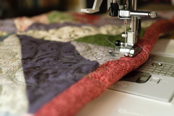 Patchwork fabric on a sewing machine