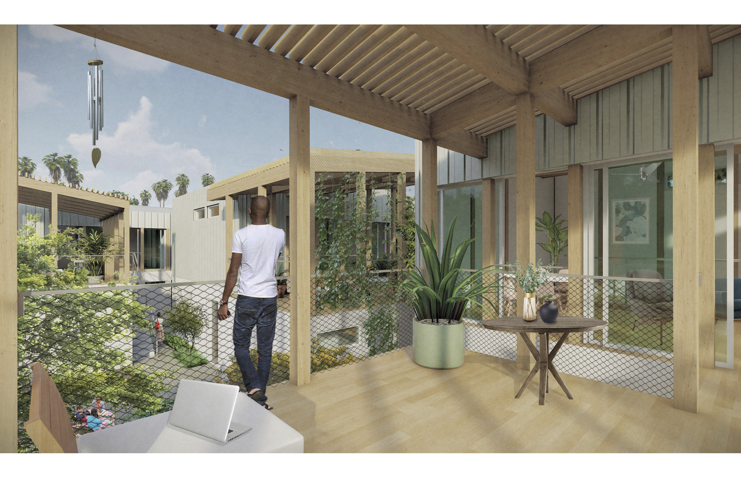 2021 Low Rise LA rendering patio fourplex