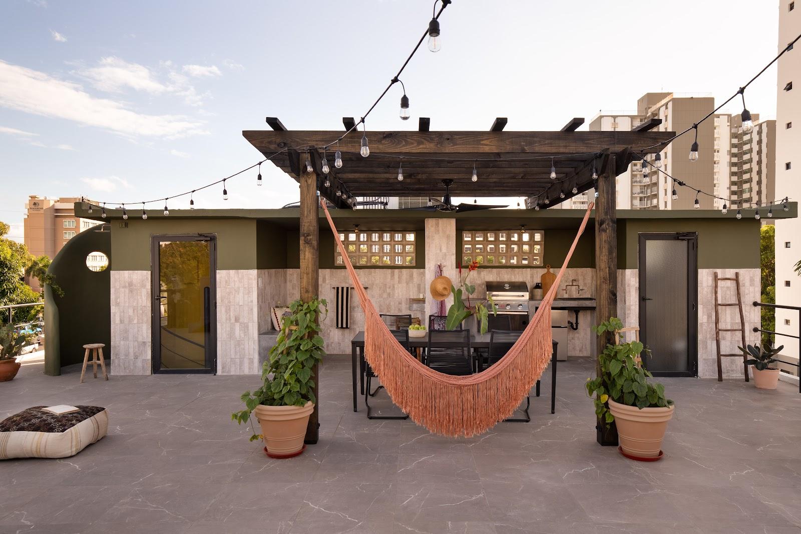 A rooftop pergola and hammock at Maru by DW in Condado, San Juan.