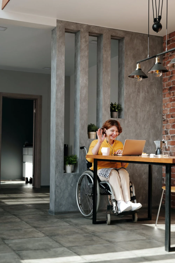 A woman in a wheelchair whose Medicare paid for her wheelchair.