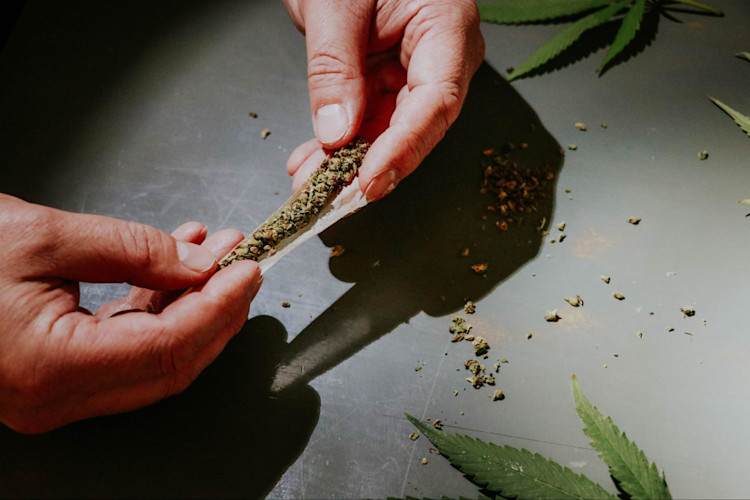 A person preparing their Medical Marijuana to smoke it.