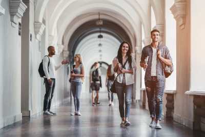 students walk around halls