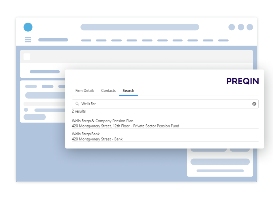 Preqin Pro search popup