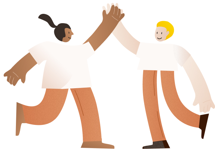 large armed people high fiving