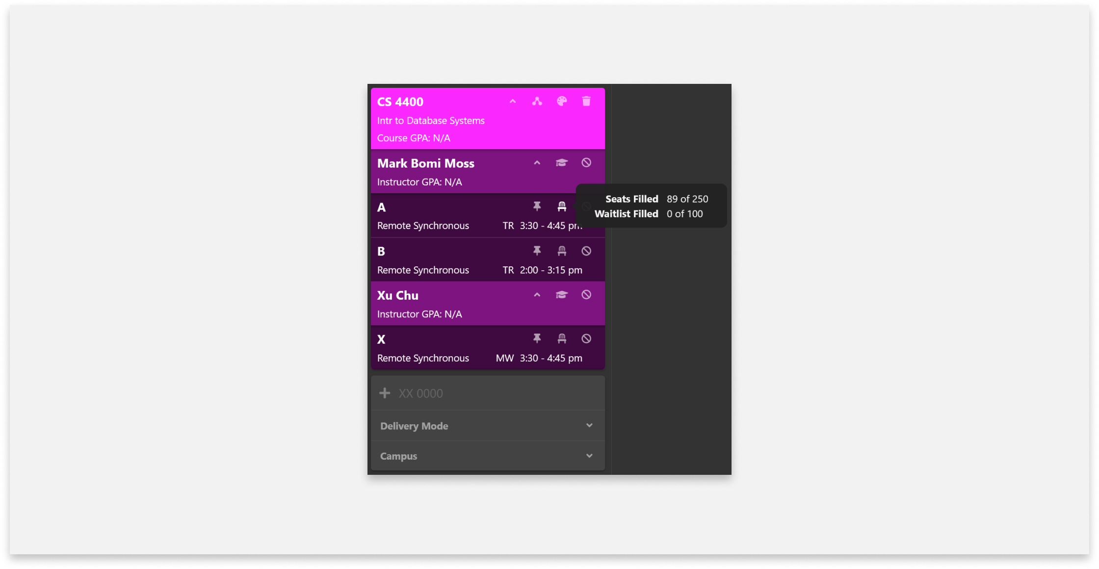 GT Scheduler Fall 2020: Real-time Class Seating Tool-tip