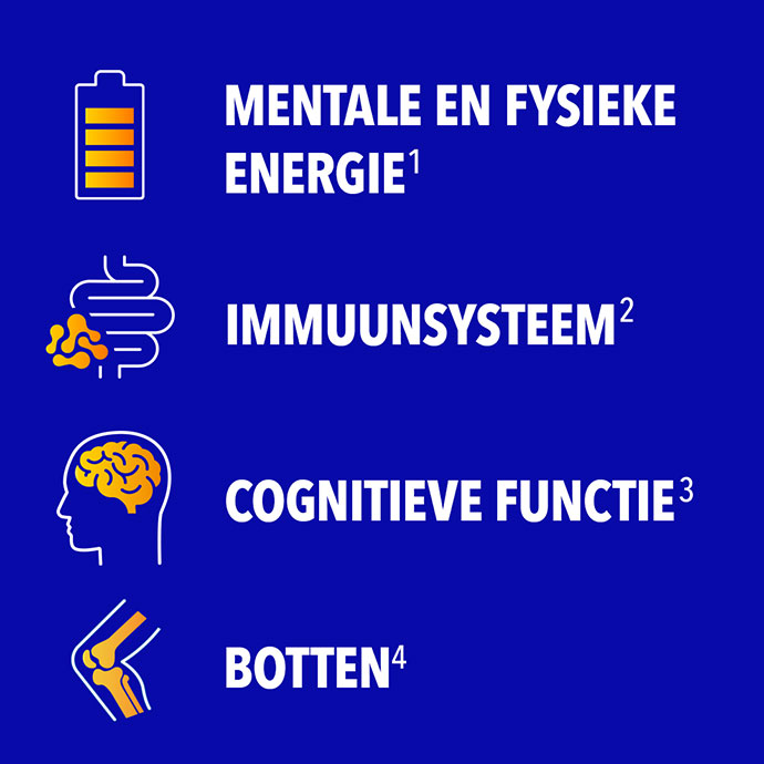 Mentale en fysieke energie, immuunsysteem, cognitieve functie, botten