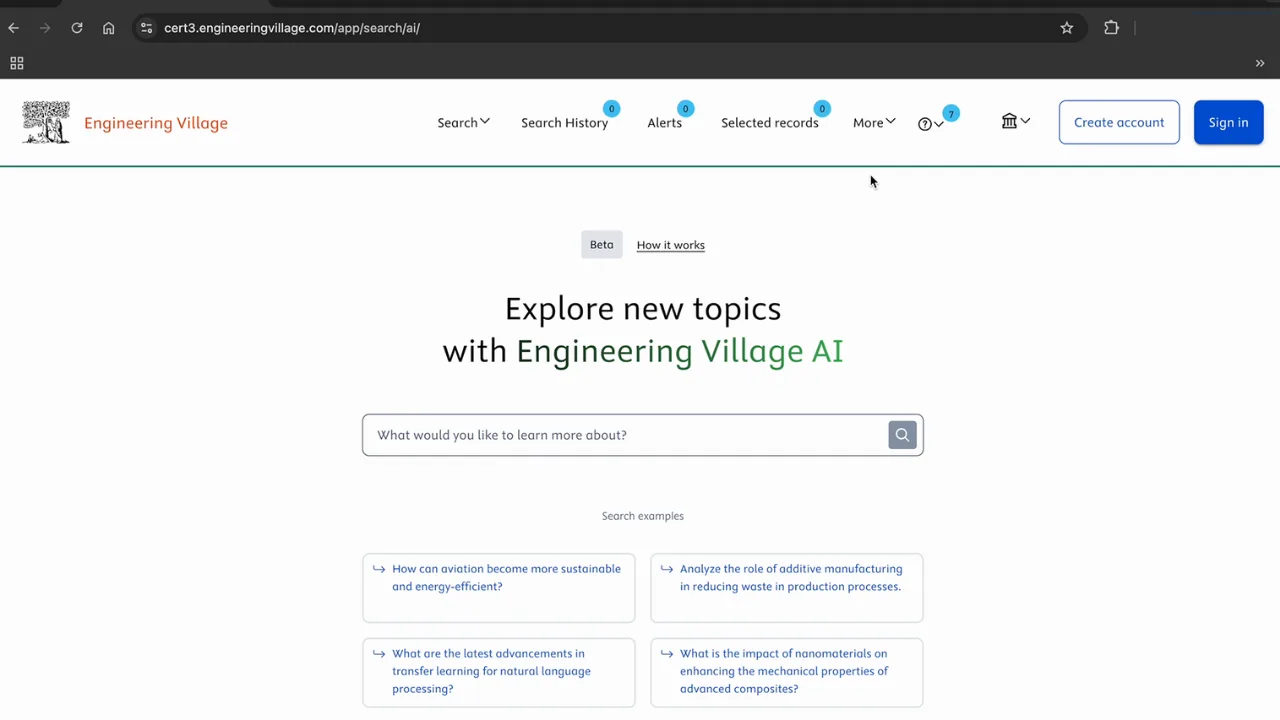 Engineering Village AI demo