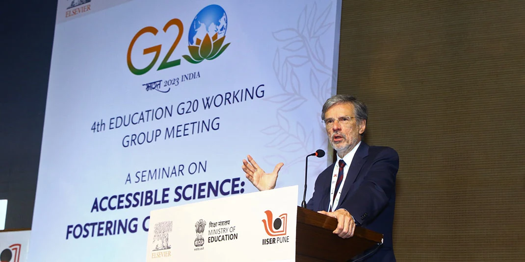 Prof Carlos Henrique de Brito Cruz, DSc, OBE, presents at the 4th Education G20 Working Group Meeting in Pune, India, June 22.