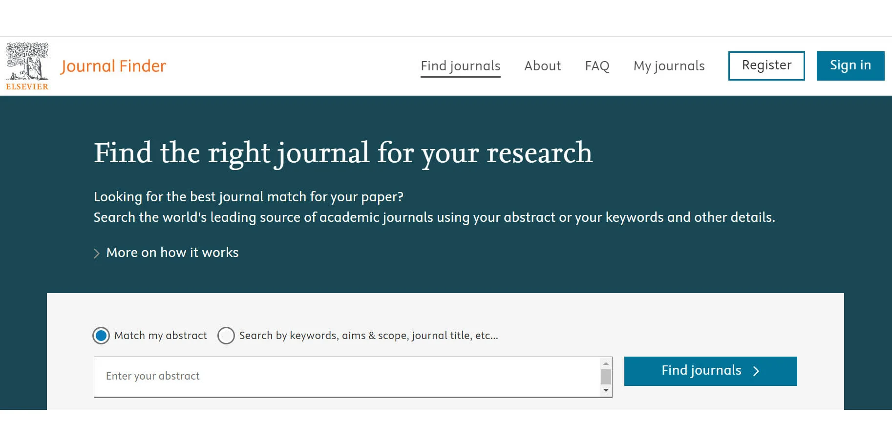 Journal finder tool screenshot