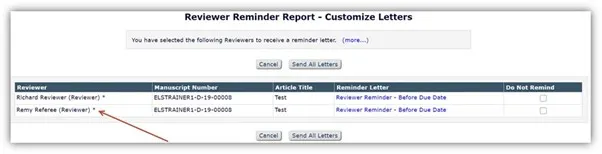 Reviewer Reminders screenshot 