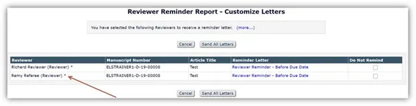 Reviewer Reminders screenshot