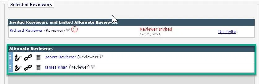 Alternate linked reviewers screenshot